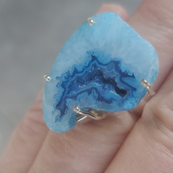 New Solar Quartz Agate Druzy 925 Silver Ring. - Picture 11 of 13